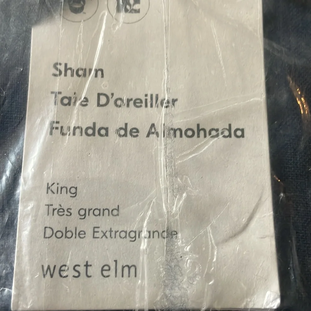 West Elm European Flax Linen King Sham in Graphite (Dark Blue)